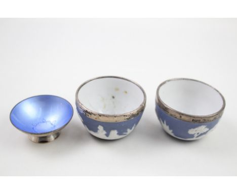 3 x .925 sterling salt dishes inc denmark guilloche enamel