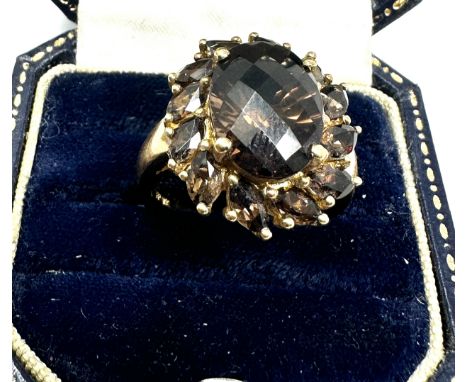 9ct gold smoky quartz cluster ring weight 6.8g