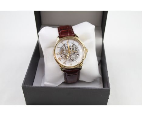 ROTARY Gents Gold Tone Skeleton Dial Wristwatch Automatic Working Boxed 