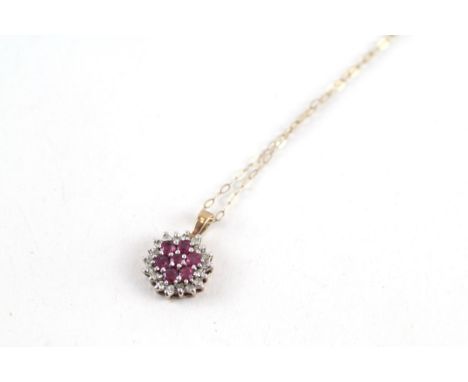 9ct gold ruby &amp; diamond pendant &amp; chain (1.4g)