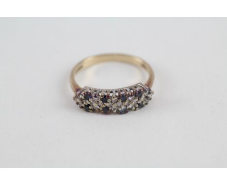 9ct gold sapphire &amp; diamond vintage ring (2.6g) ring size p/q