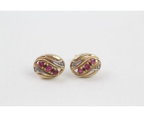 9ct gold ruby three stone earrings (1.6g)