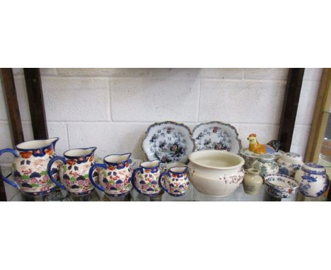 Shelf of Ironstone china to include Masons