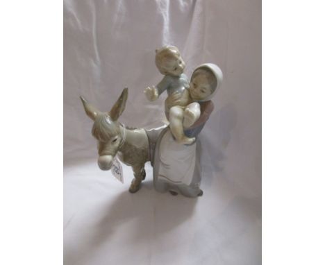 Lladro figure - Donkey, lady & girl