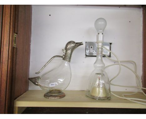 Musical glass 'Bol's Ballerina Bottle' lamp & duck themed claret jug