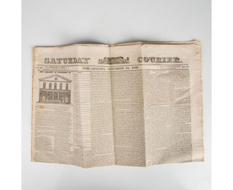 Set of two antique document/newspaper including one 4 pages 1853 indentured contract for the use of a parcel of land and tool