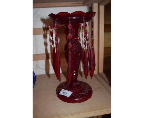 A ruby coloured table lustre, 26cm high