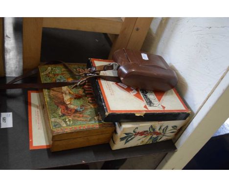 Mixed Lot:  Camera, vintage Monopoly, novelty Lotto box and candle holders