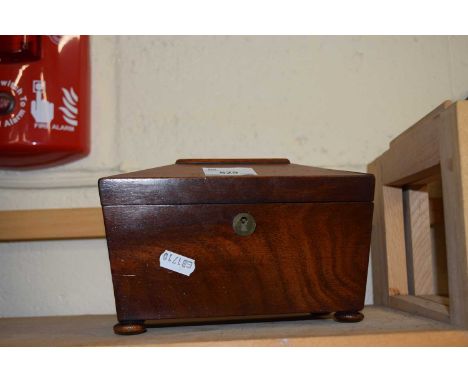 Small mahogany sarcophagus formed tea caddy