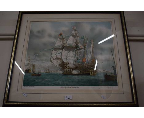 The Mary Rose of South Sea Castle, signed print by Mark R Myers(?) dated 16.10.82, reproduction print, framed and glazed