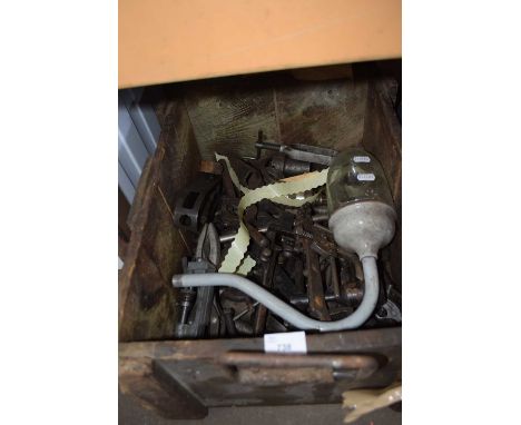 Wooden crate of assorted workshop tools