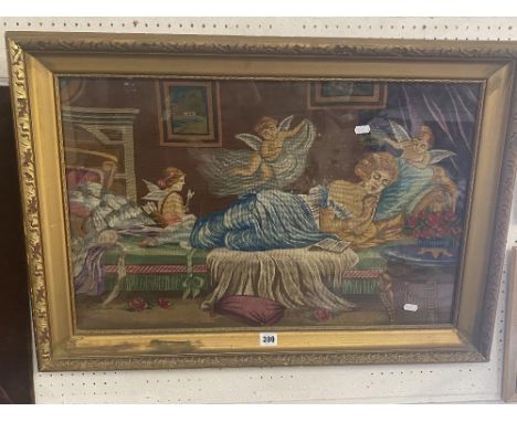 A gilt framed tapestry, lady reclining