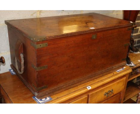 A 19th century brass mounted teak campaign trunk, W.86cm, D.47cm, H.40cm
