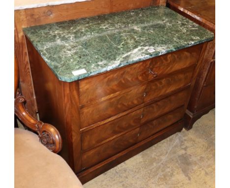 A 19th century French marble top mahogany commode, W.87cm, D.45cm, H.77cm