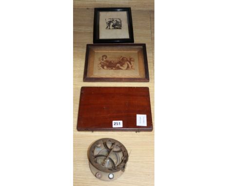 A West London compass / sundial, a cased Troughton &amp; Simms protractor and two prints