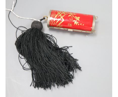 A lady's 1920's silver gilt and gilded red enamelled ovoid minaudiere, import marks for Cohen &amp; Charles, London, 1925, 82