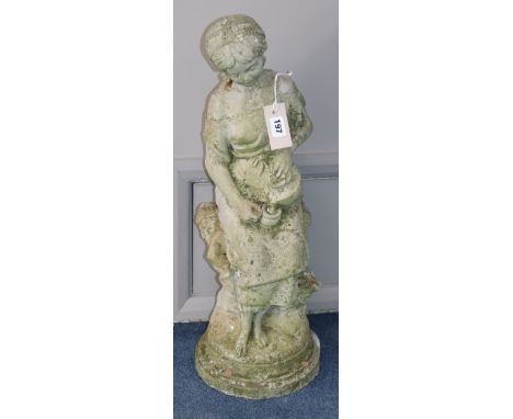 A reconstituted stone garden figure of a girl with water pitcher, H.64cm