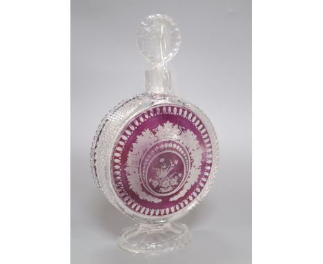 An amethyst overlaid cut glass decanter, height 27cm (a.f.)