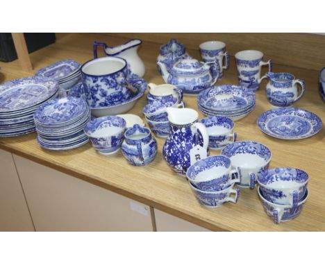 A group of Copeland Spode and other blue and white ceramics