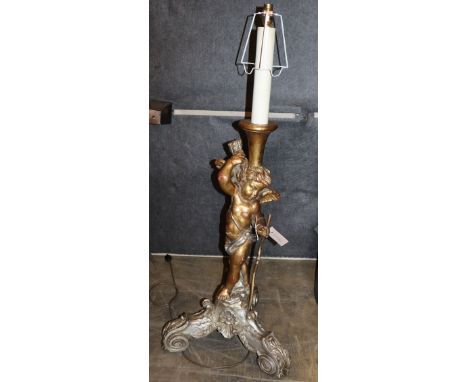 An Italian style giltwood and gesso cupid floor lamp, H.75cm