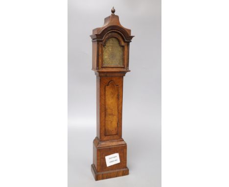 A mahogany and burr walnut miniature longcase clock, with Elgin watch movement, height 46cm