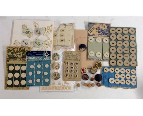 Buttons - a set of nine pure Irish Linen circular buttons, on the original card;  others, similar;  modern fabric covered but