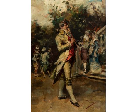 JOSÉ DENIS BELGRANO (Málaga, 1844 - 1917).De paseo" ("On a stroll").Oil on panel.Signed in the lower right corner.Size: 30 x 