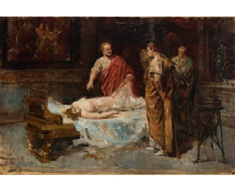 EDUARDO ROSALES GALLINAS (Madrid, 1836 - 1873)."Sketch of the Death of Lucretia".Oil on canvas.Attached certificate issued by