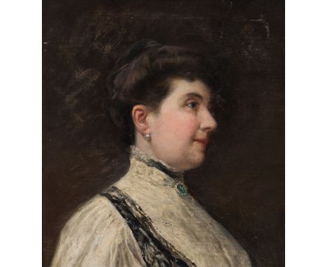 Italian school, late 19th century."Portrait of a lady.Oil on canvas.Original canvas. Perforations and slight faults.Measureme
