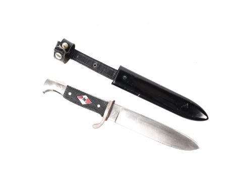 A post war German Youth knife, by Jul. Herbertz, Solingen, the chequered black plastic grip inset with enamelled Hitler Youth