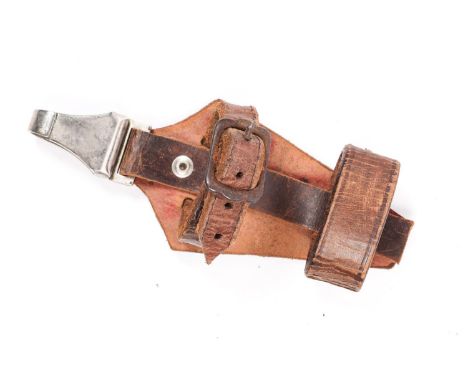 A Third Reich NPEA man's dagger hanger, brown leather with plated belt clip stamped "D.R.G.M". GC £150-175