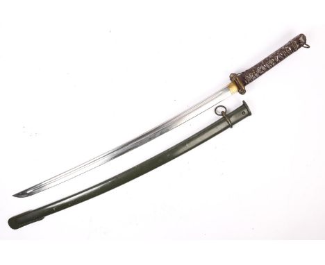 A copy of an 1895 pattern Japanese NCO's sword, with painted aluminium hilt and olive green painted steel scabbard. GC £60-12
