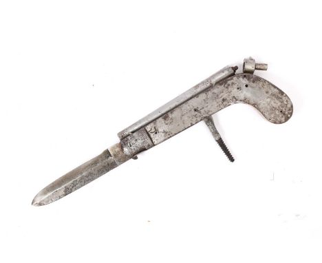 A Continental .30" (8mm) percussion knife pistol project, the round barrel 5", fold out blade 4½", with folding corkscrew tri