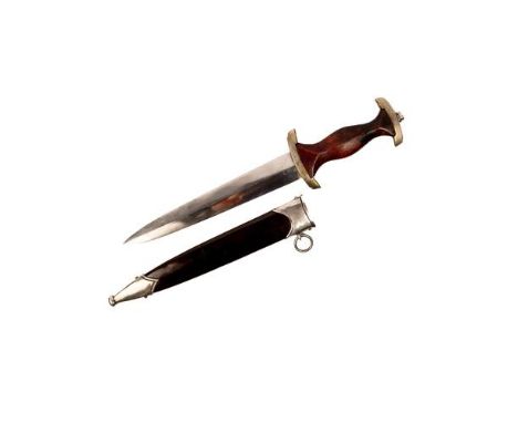 A Third Reich SA man's dagger, plated mounts by Alcoso, Solingen, (blade heavilly repolished), in its  scabbard. GC £200-250