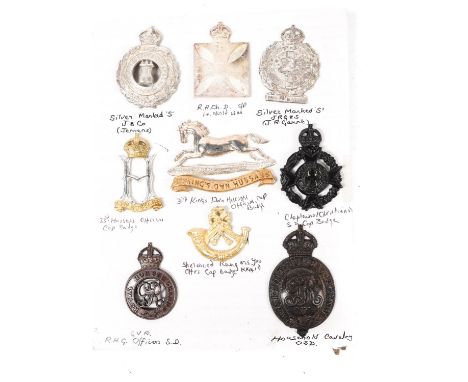 Six pre 1953 officer's cap badges: silver Isle of Wight Rifles, stamped "S" and "J.&amp; Co" (Jennens &amp; Co); silver 25th 
