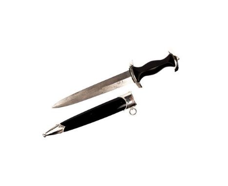 A Third Reich SS man's dagger, plated mounts, blade marked with "R.Z.M. M7/36" and SS motto, in its scabbard, (possibly has h