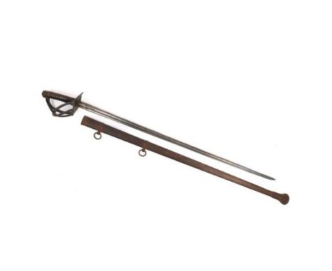 A French mid 19th century heavy cavalry trooper's sword, blade 37" with two deep  full length fullers, heavy brass triple bar