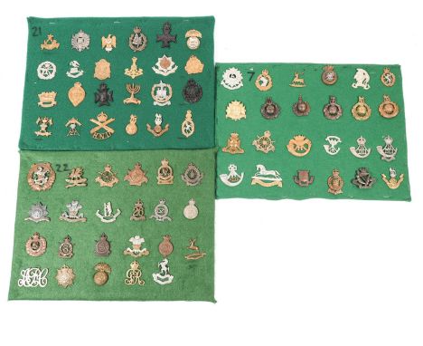 71 mostly restrike cap badges, a few original items including scarce Durham Light Infantry OR's with "South Africa 1900-02" s