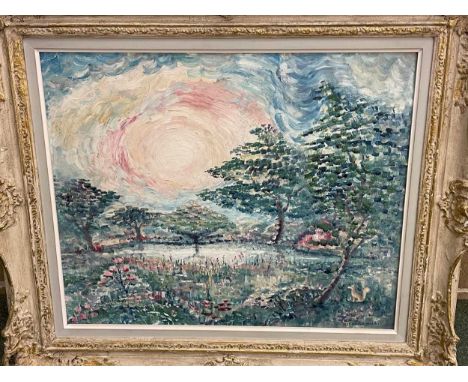 Richard Hill, 20th century, a pair : 'Sunrise with poppies', signed, oil on board, 50 x 60cm, and 'Summer day in woodland lan
