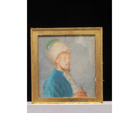 Michael Stennett (British 1946-2020), portrait of a sultan, signed 'MS' (lower right), gouache on paper, 36 x 33cm; together 