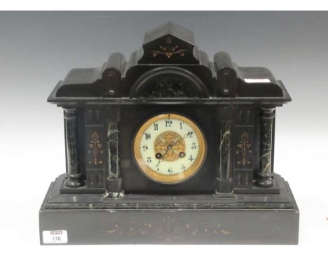 A late 19th century slate mantle clockProvenance: Stoke Hall, Calver, Derbyshire