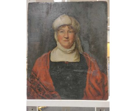 Portrait said to be of Mrs Sarah Siddons, oil on board, unframed 71 x 57cm