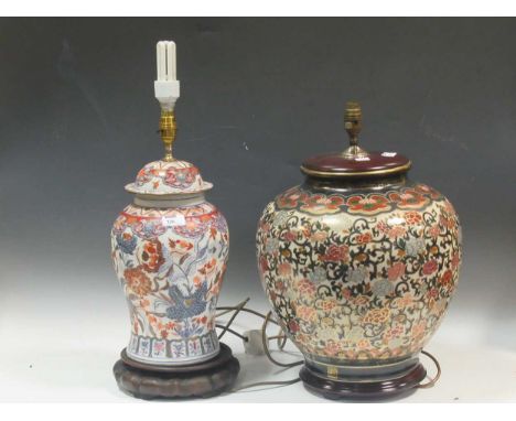 A porcelain lamp with millefiori decoration, and a Chinese style lamp