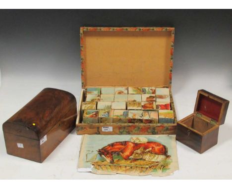 A 19th century walnut dome-topped tea caddy 15 x 25 x 14 together with a 19th century mahogany box with hinged lid and a Chil