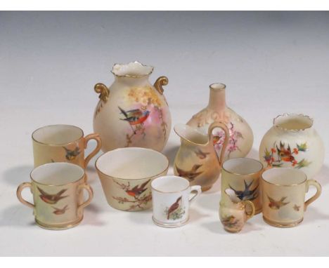 A collection of Royal Worcester miniature porcelain, to include two jugs, two mugs and two three-handled tygs; items of Worce