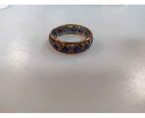 A hallmarked 15ct gold ruby and diamond ring weight 2.3g, a blue and white stone ring stamped '18CT' weight 2.2g, a blue ston