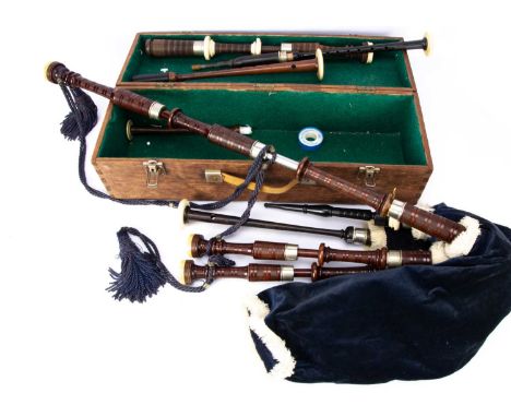 Bagpipes / Dress Jackets, a set of Scottish Bagpipes in very good condition with spare chanters and drone - some are stamped 