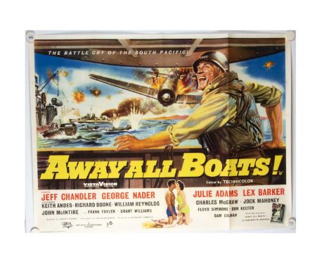 Away All Boats (1956) Quad Poster, UK Quad poster for this little known WWII Drama with striking artwork by Bill Wiggins - ro