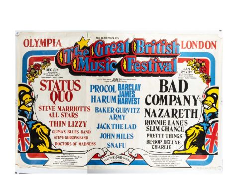 Great British Music Festival Poster, Original Poster for the Winter Rock Music Festival at Olympia December 31st 1975 to Jan 