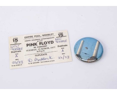 Pink Floyd Animals Tour Ticket / Badge, a rare 'duplicate' style ticket for Pink Floyd's Animals Concert Empire Pool Wembley 